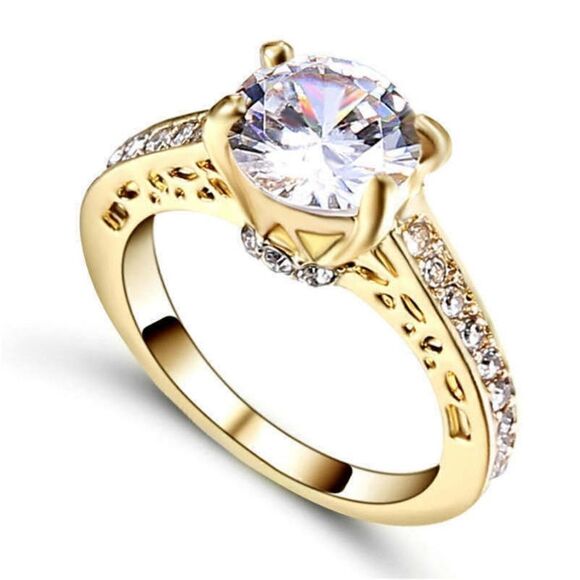 White Sapphire Yellow Rhodium Plated Ring - Picture 2 of 3